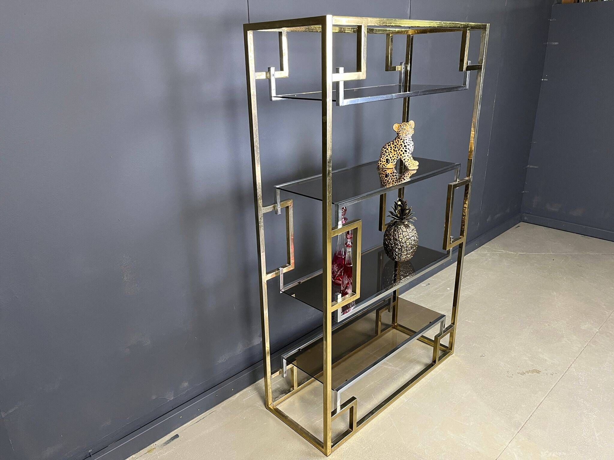 Vintage Italian brass and chrome wall unit, 1970s