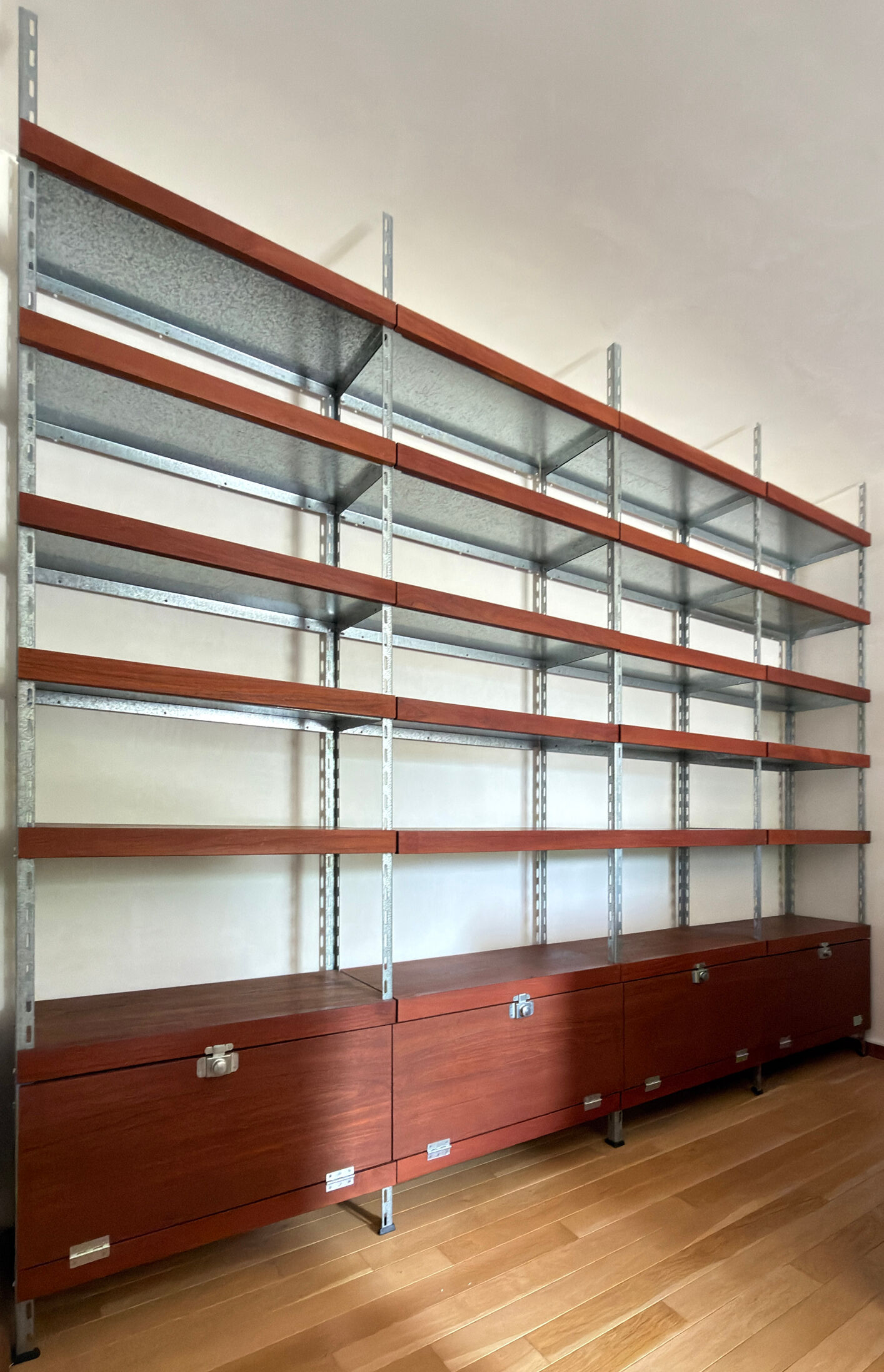 Modular library -- Teak & Galvanised steel structure