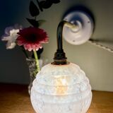 Vintage angled globe wall light in pink Clichy glass