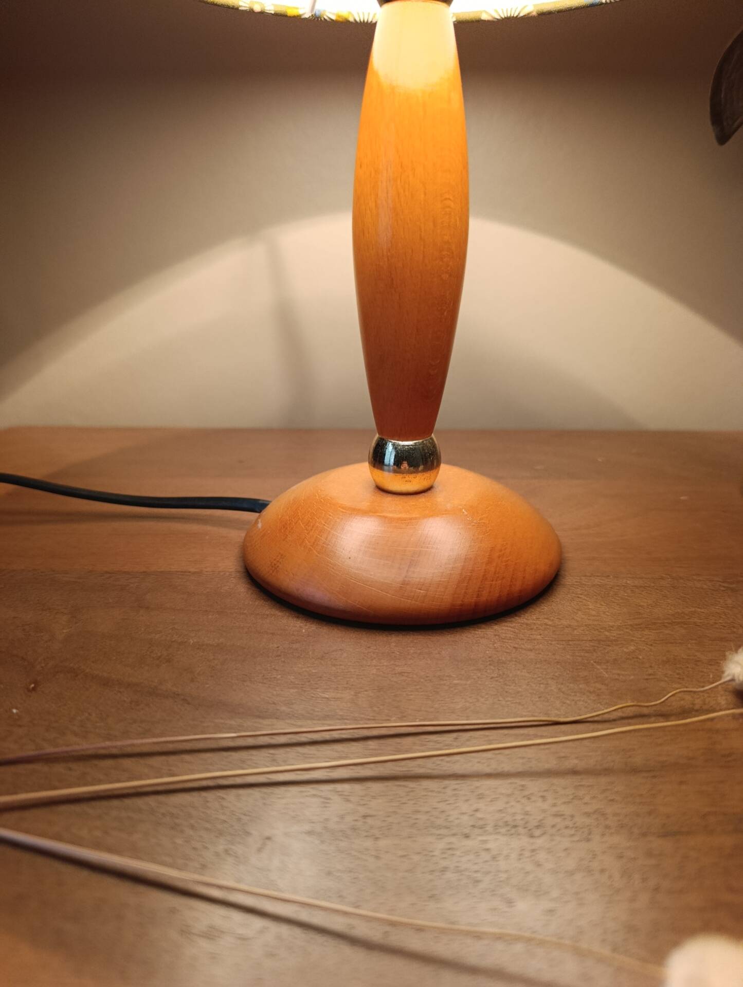 vintage Scandinavian table lamp with turned wood and Japanese lampshade