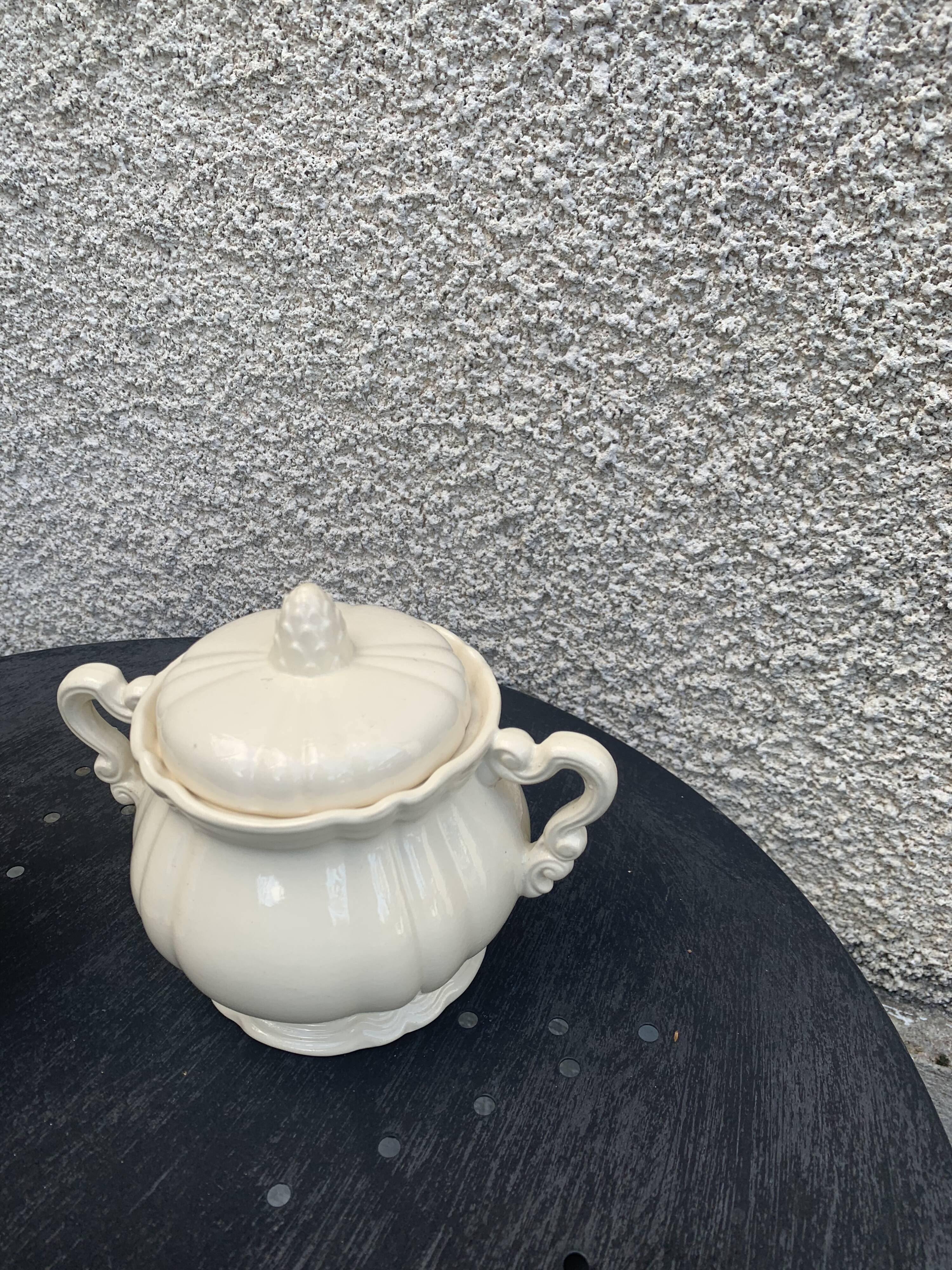Digoin sarreguemines earthenware tea set consisting of 15 pieces antique cream