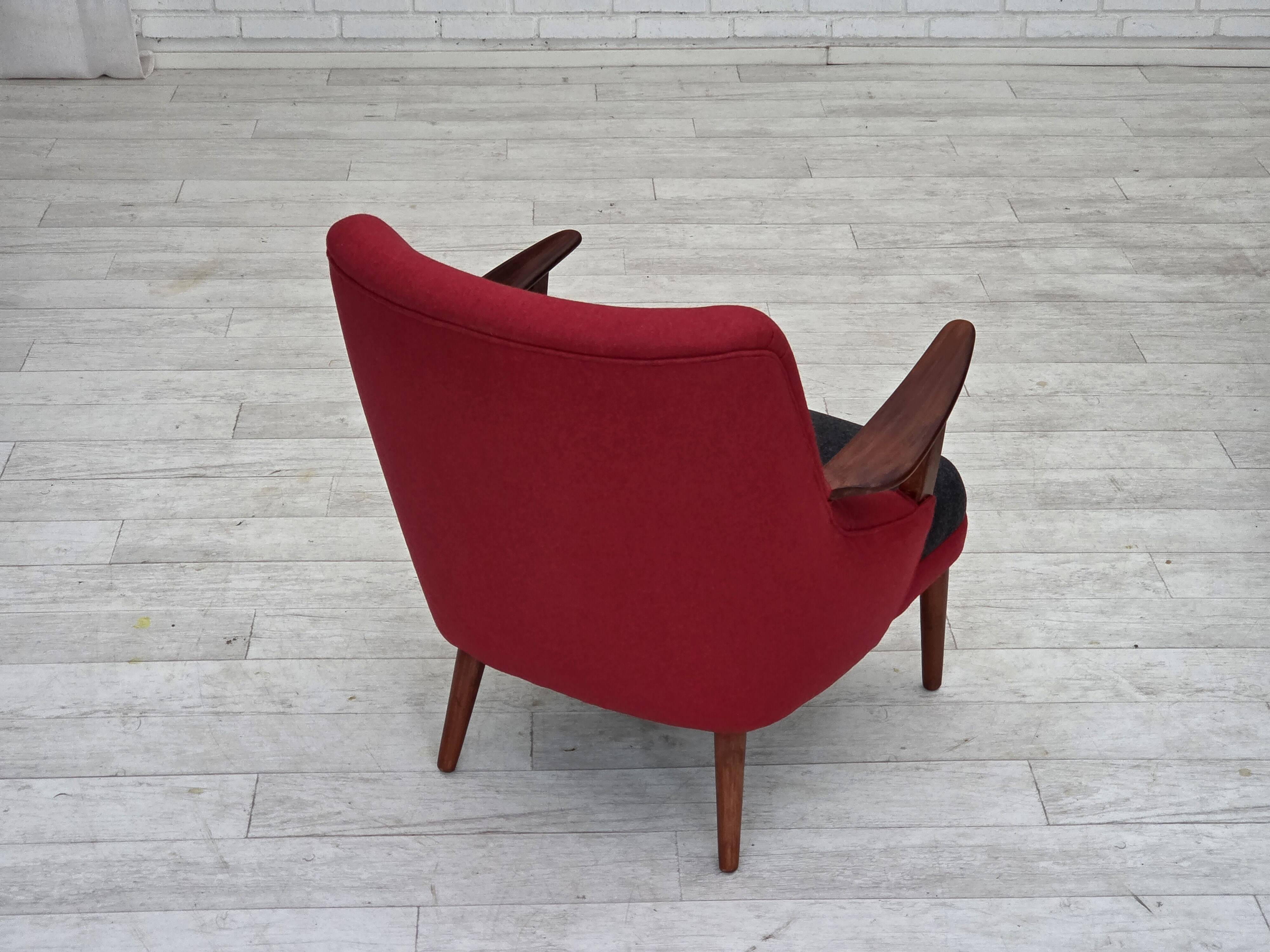 1960s, Danish designed armchair, reupholstered, furniture wool.