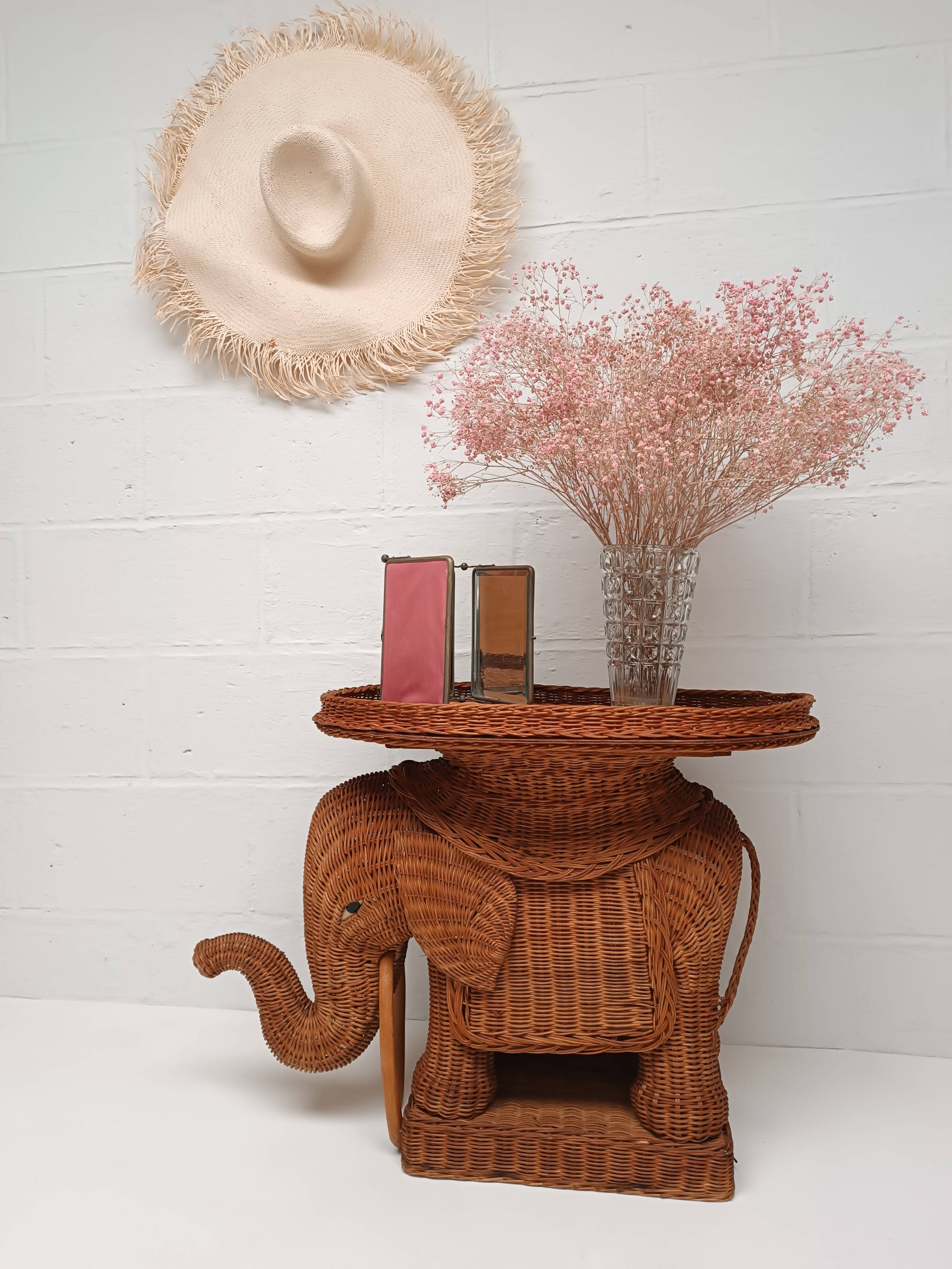 Vintage wicker and rattan elephant table 1970