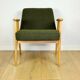 Chierowski 366 armchair, 1970s, olive green vintage boucle - light wood