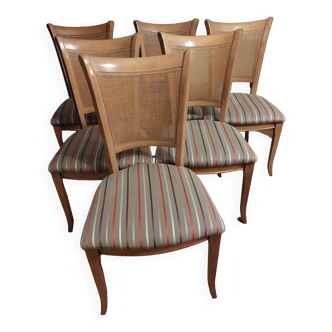 Lot de 6 chaises en bois et assise en tissu