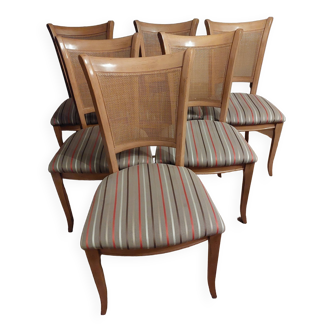 Set of 6 wooden chairs and fabric seat