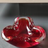 Murano Sommerso Ashtray/Vide Poche. Amber Iridescent Red Glass