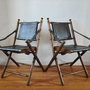 Paire de chaises pliantes safari  en cuir 1970-80