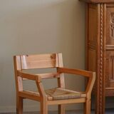 Tage Poulsen, a pair of brutalist chairs in pine and cord, Danish modern style, 1970s.