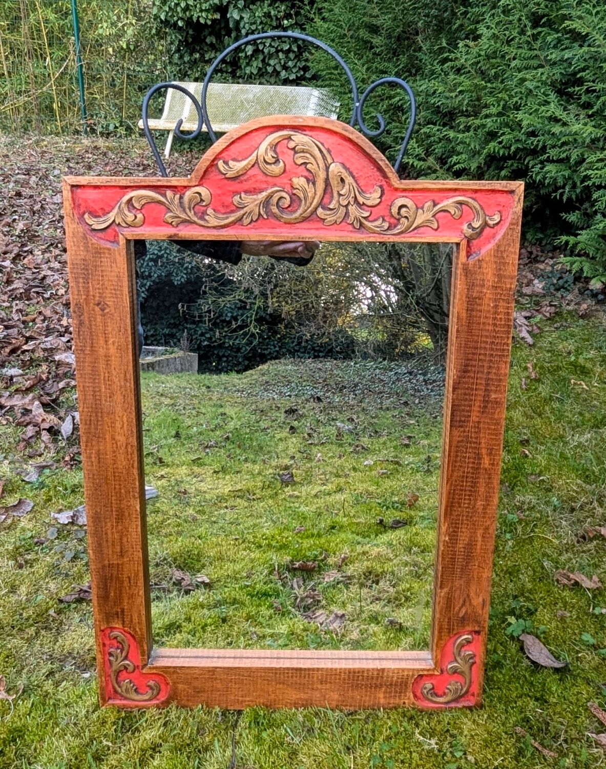 Painted Wood Mirror 20th Century Glass 79 x 54 cm