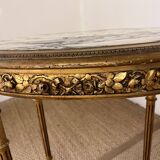 Wooden and marble pedestal table