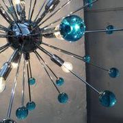 Lustre ovale spoutnik en verre de murano bleu clair « star »