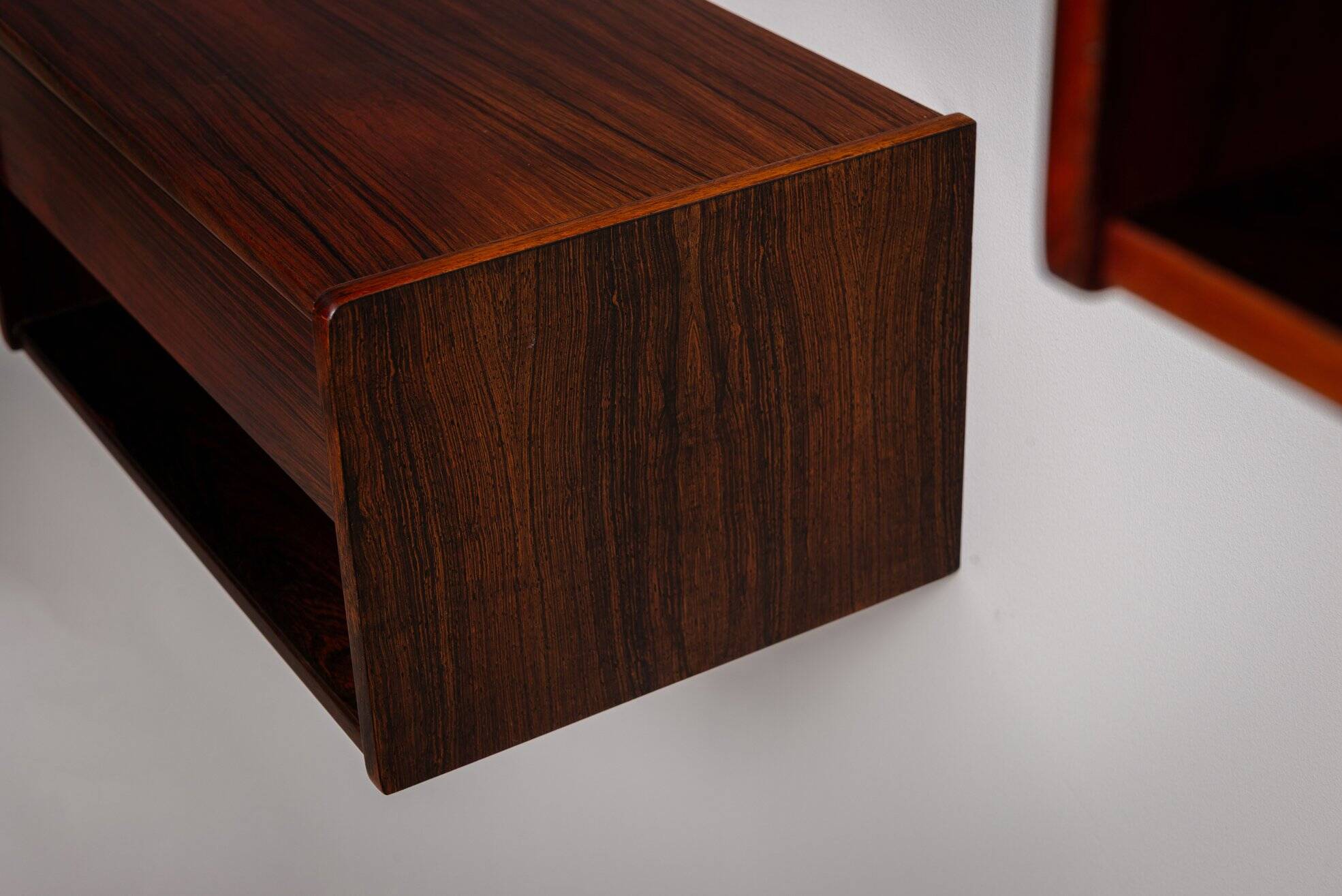 Pair of Scandinavian floating nightstands in rosewood Denmark 1960