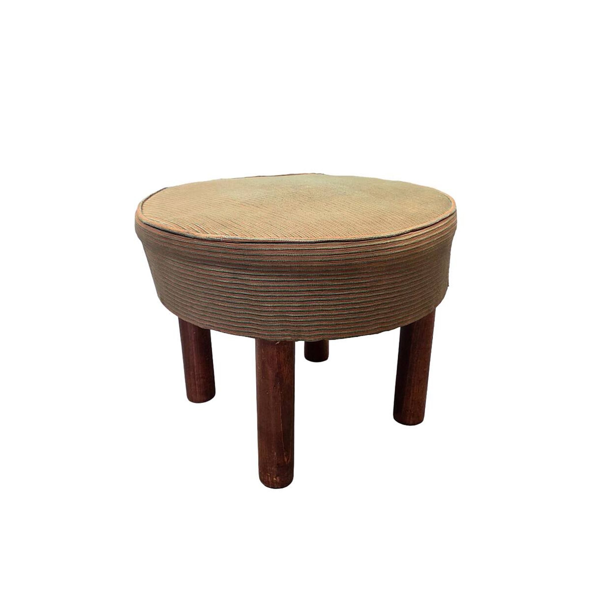 Vintage Pouf/Stool With Ribbed Fabric, 1970s