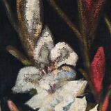 Ancienne peinture fleurs sur velours