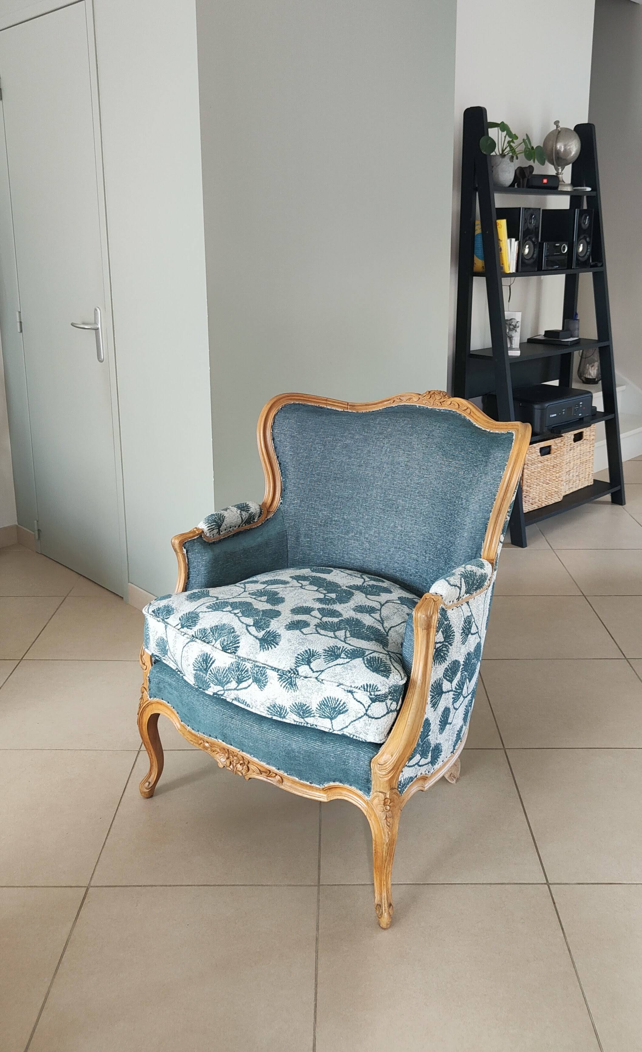 Louis XVI wing chair and its footrest