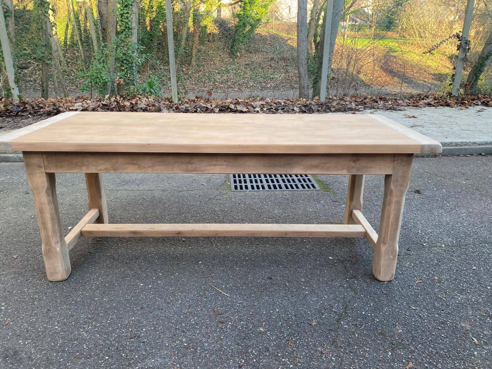 Renovated 20th-century farmhouse dining table with drawer, 200cm.
