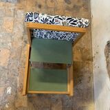 Ottoman vintage en bois et tissu jacquard, 1960/70