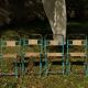 Wrought iron and rattan garden chairs