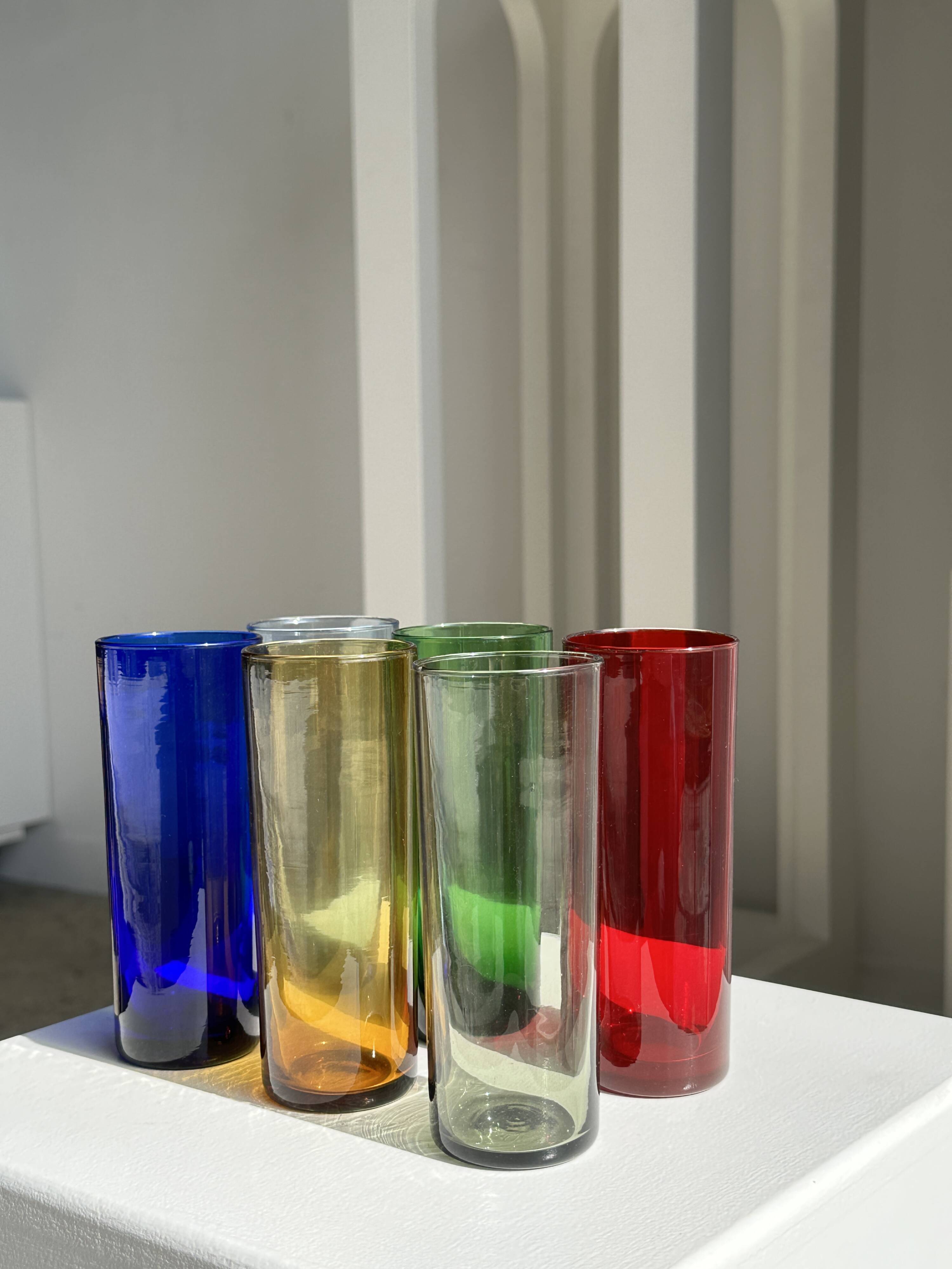 6 colored orangeade glasses