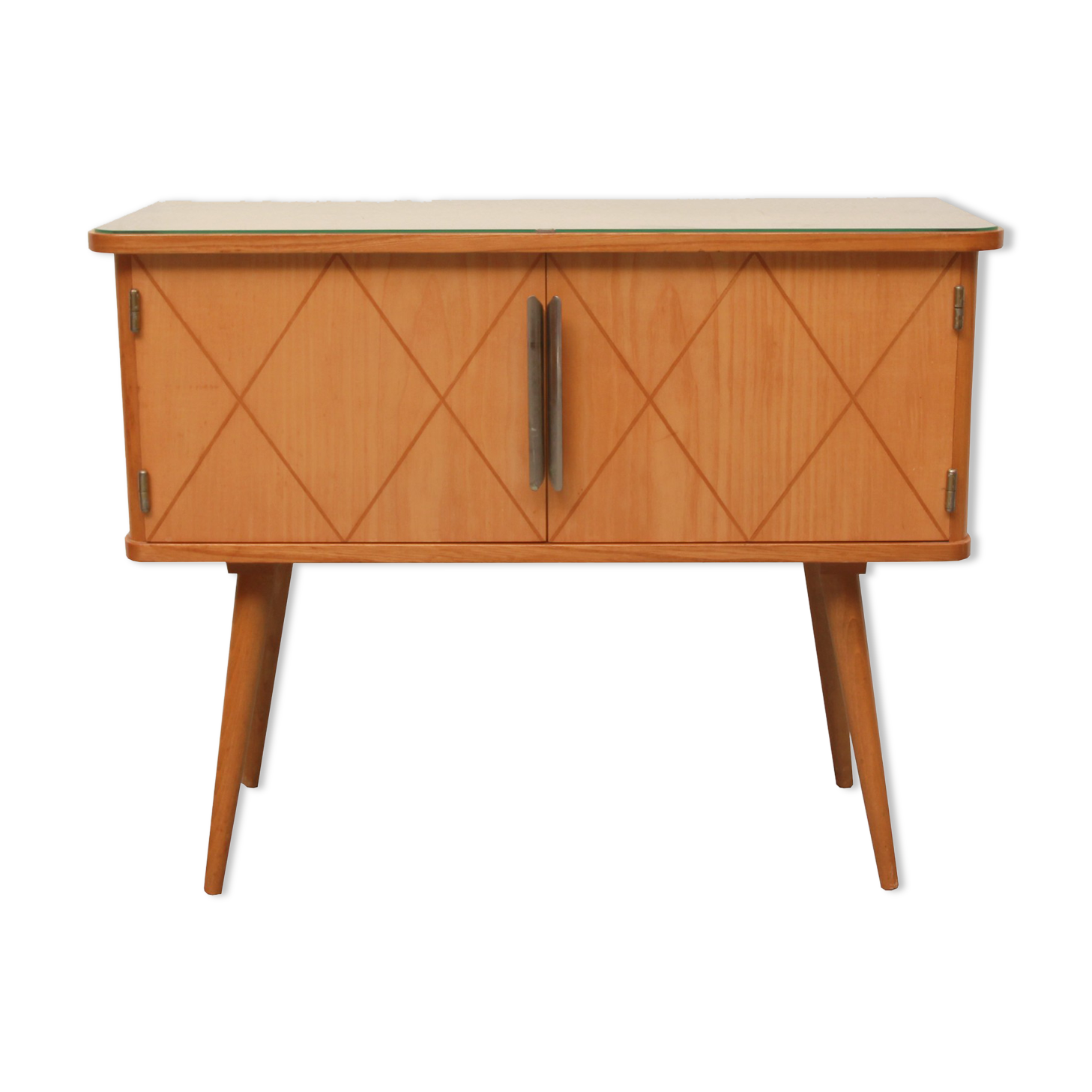 Commode des années 1950 en frêne avec incrustations