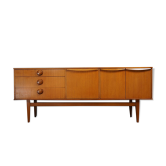 Mid Century Vintage Long Teak Sideboard Large Round Button Handles