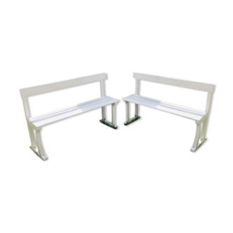Couple of beautiful garden benches from a 50s school in beech and chain high back