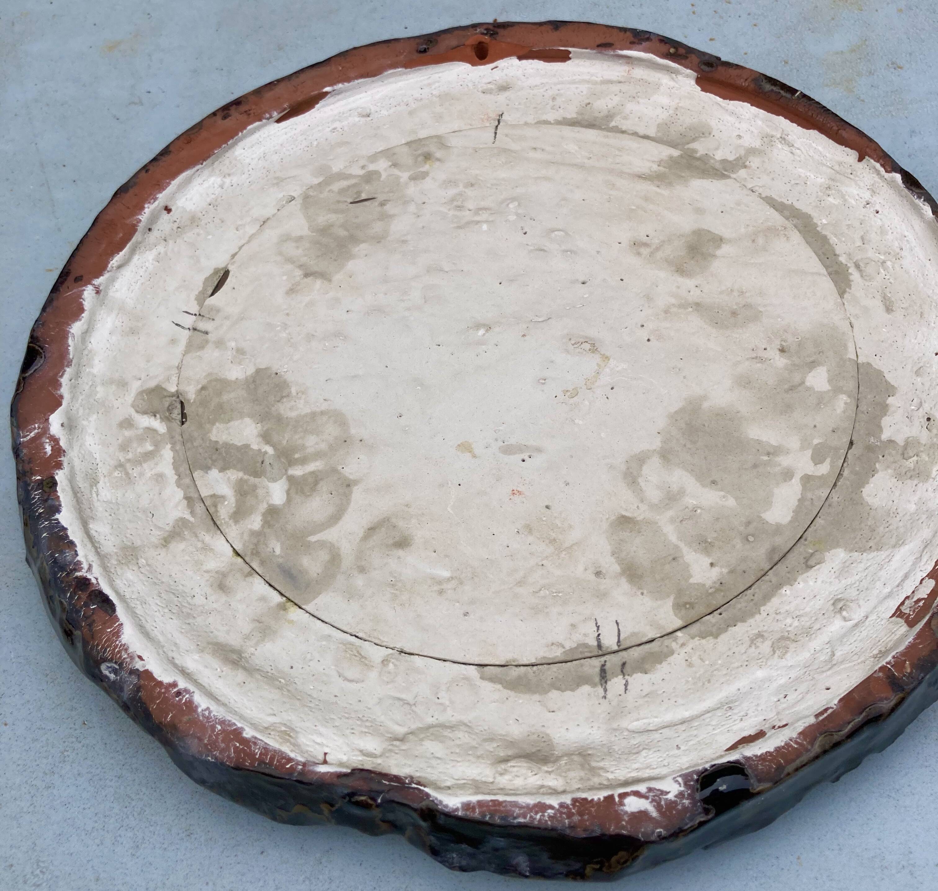 Grand miroir glace ronde en céramique artiste à identifier - 1960