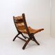 Mid century leather and wood folding armchair, 1950s