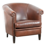 Cognac-coloured cow leather club armchair in English style