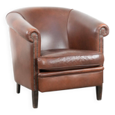 Cognac-coloured cow leather club armchair in English style