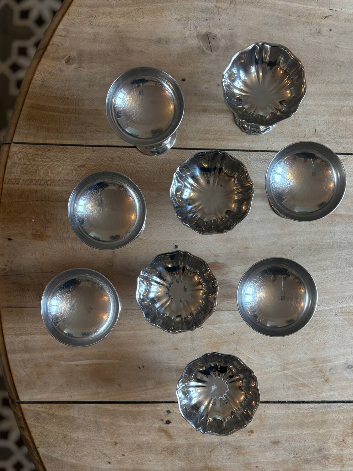 Set of 9 vintage silver stainless steel dessert bowls