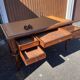 Double-sided flat desk in Louis XVI style made of mahogany and leather.