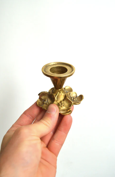 Duo of brass candle holders