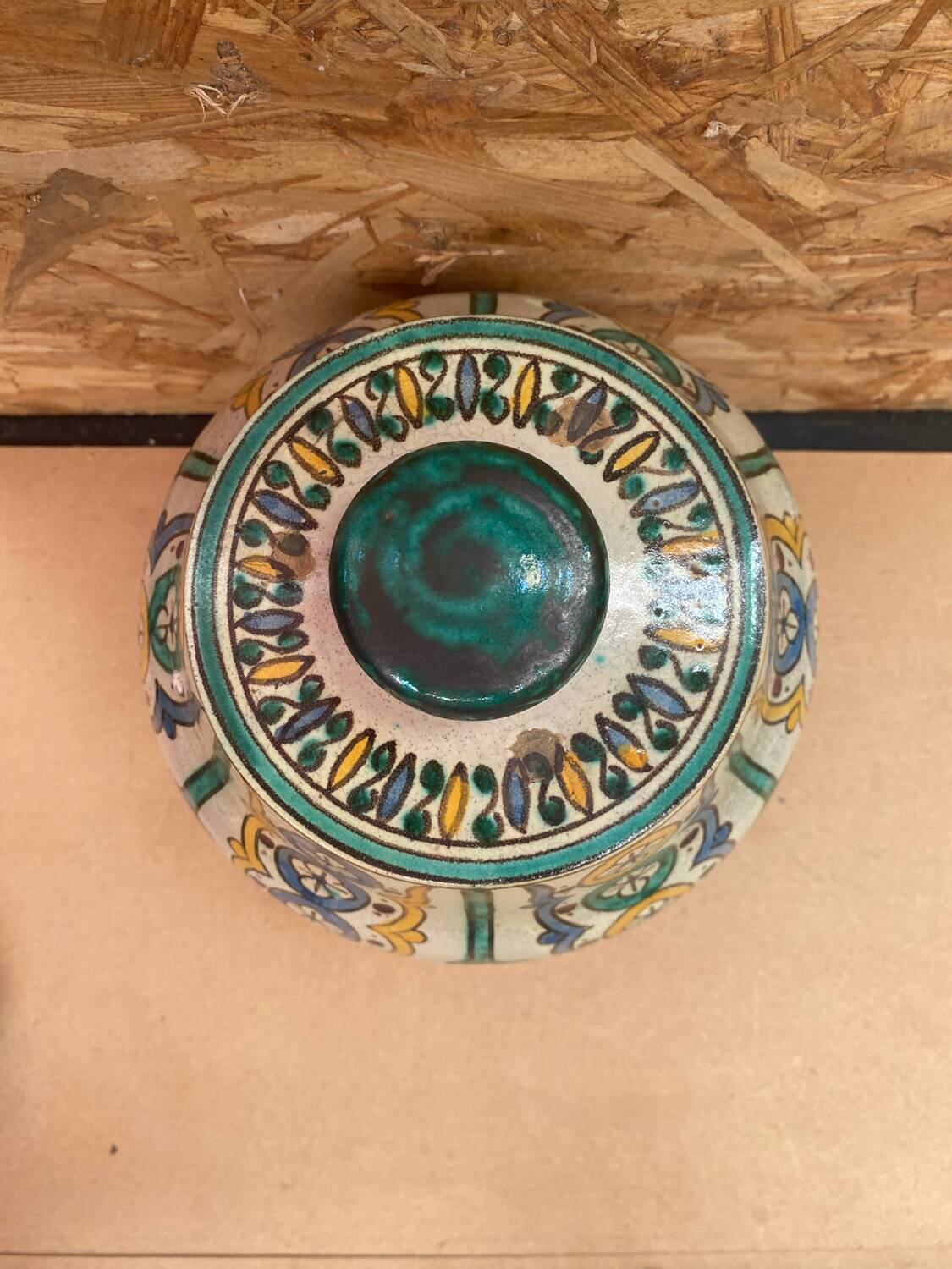 Old Jobbana Butter Jar Morocco Polychrome Earthenware 19th Century Vintage #B084