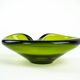 Holmegaard glass platter in olive green, organic form, Danish design, 1970s