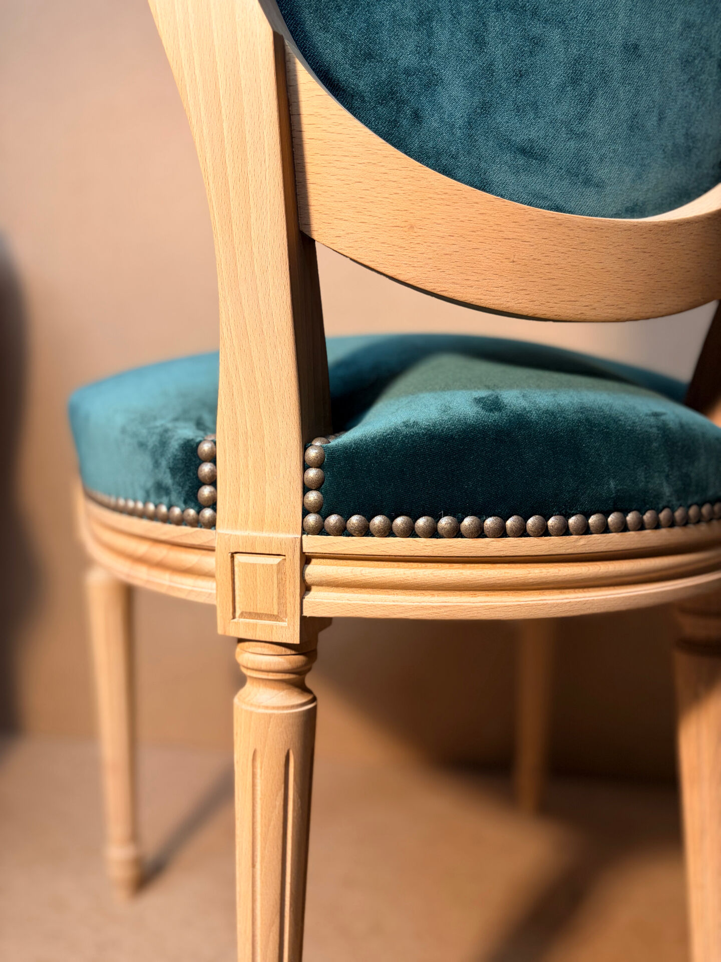 Louis XVI medallion chair, solid beech, unique traditional piece.