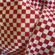 Long vintage red and white country tablecloth