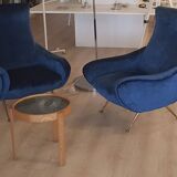 Fauteuils en velours bleu du milieu du siècle, lot de 2