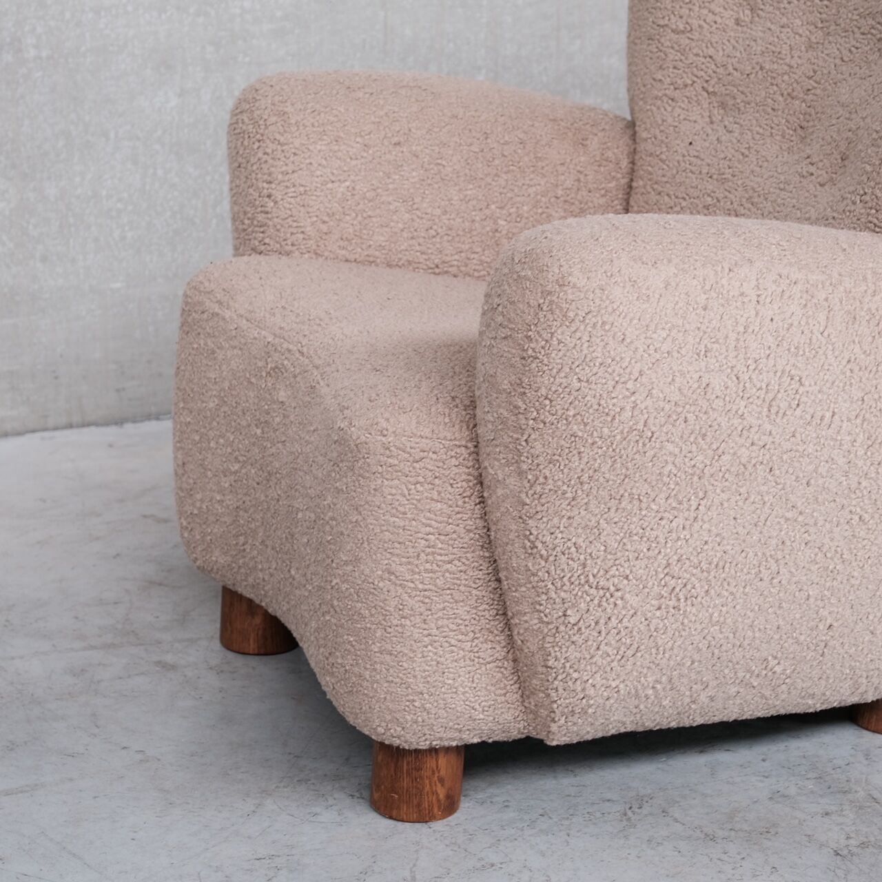 Danish mid-century wingback upholstered boucle armchair