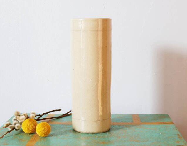Vase minimal tubulaire ancien en terre cuite vernie