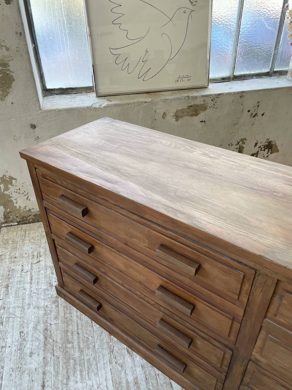 50s pitch pine haberdashery cabinet