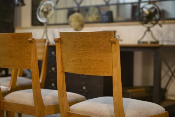Set of 6 oak chairs by Gaston Poisson, 1940s