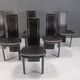 Vintage black leather high back dining chairs, set of 6, 1980s