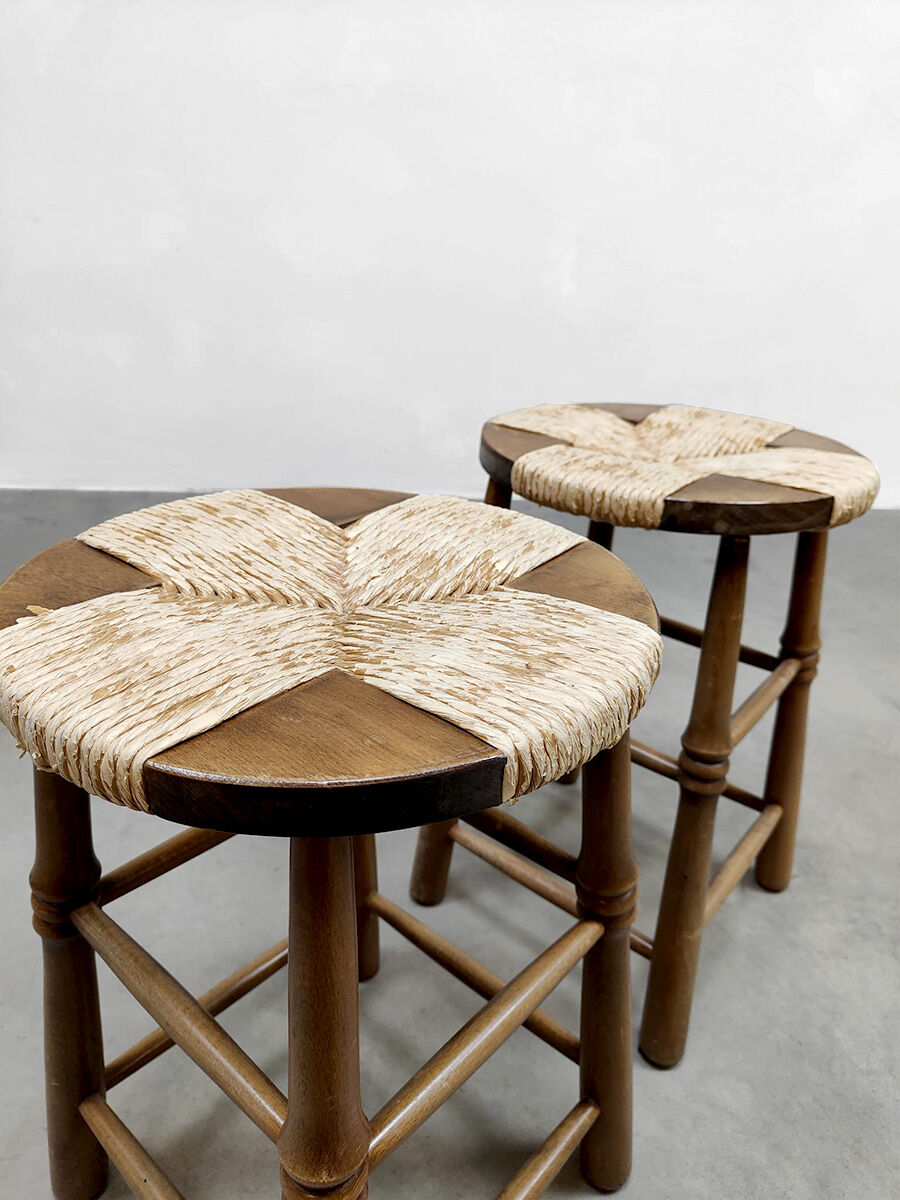 Vintage Brutalist French rope stool Wabi Sabi