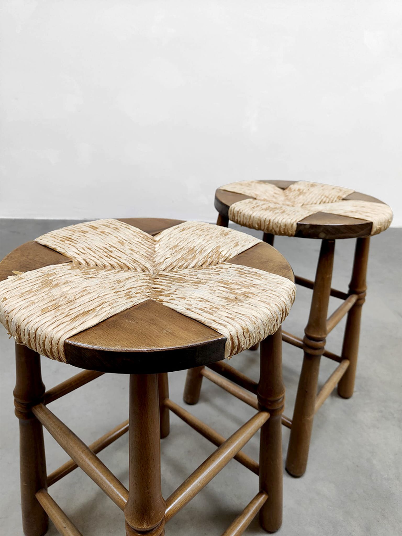 Vintage Brutalist French rope stool Wabi Sabi