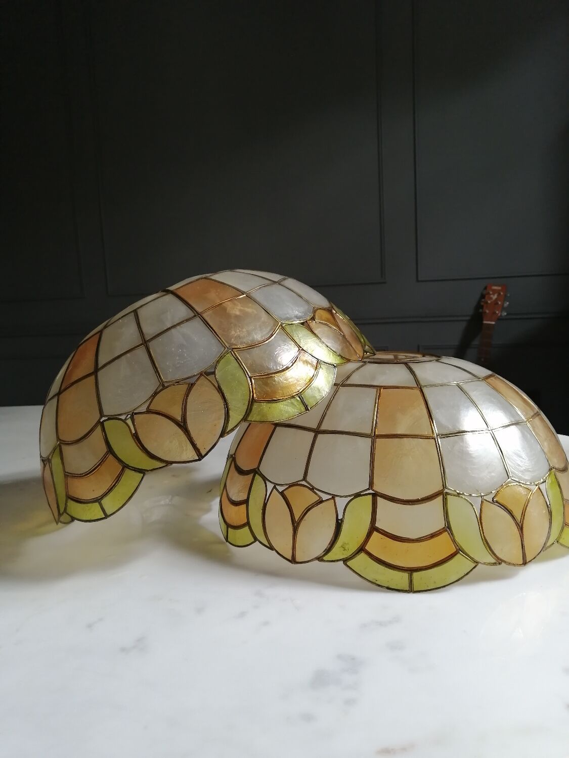 Pair of mother-of-pearl lampshades