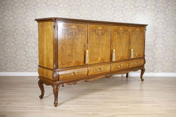 Cabinet de salon en noyer marqueté, années 1950