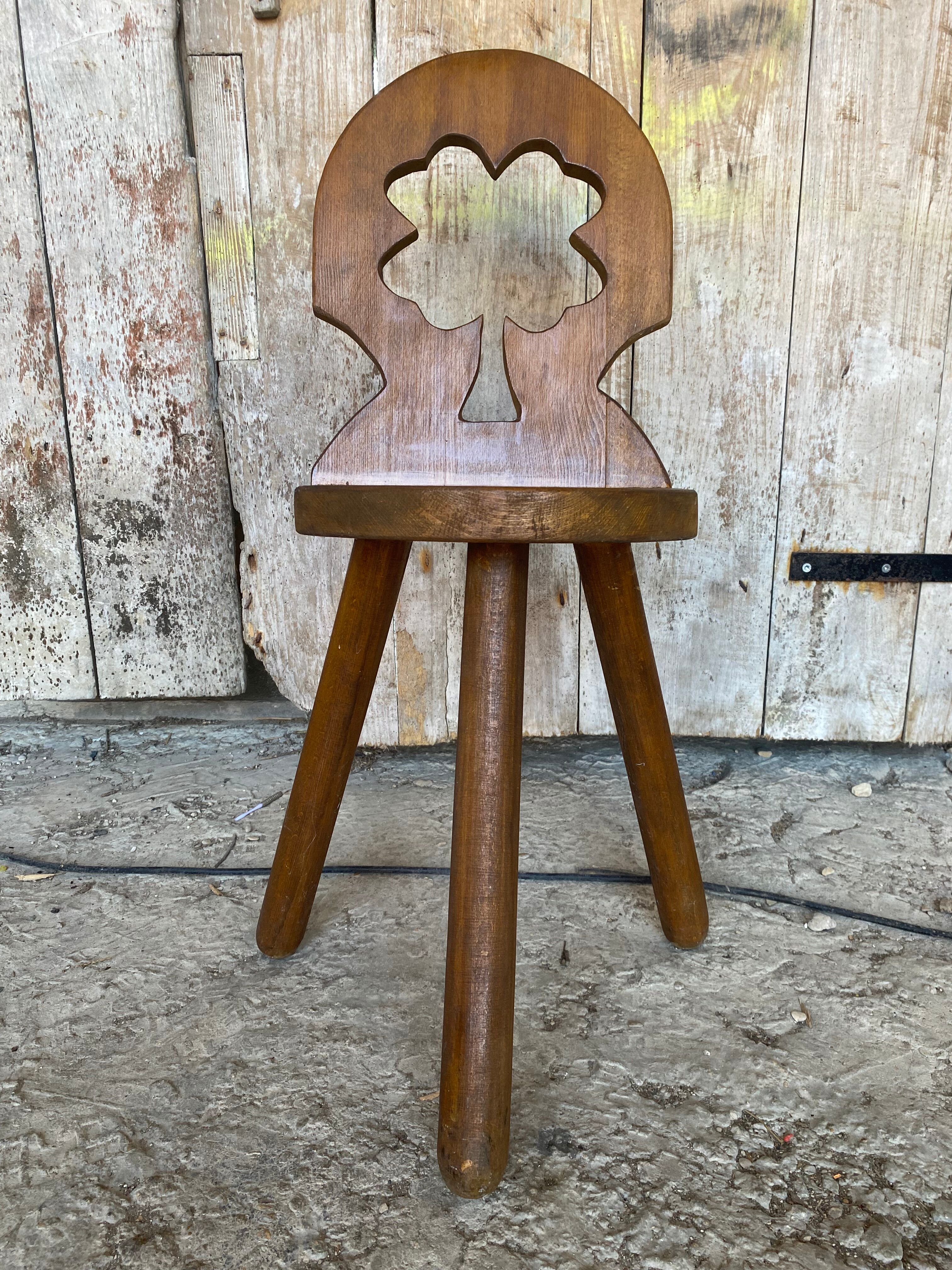 Vintage Brutalist Handmade Tripod Solid Wood Chair