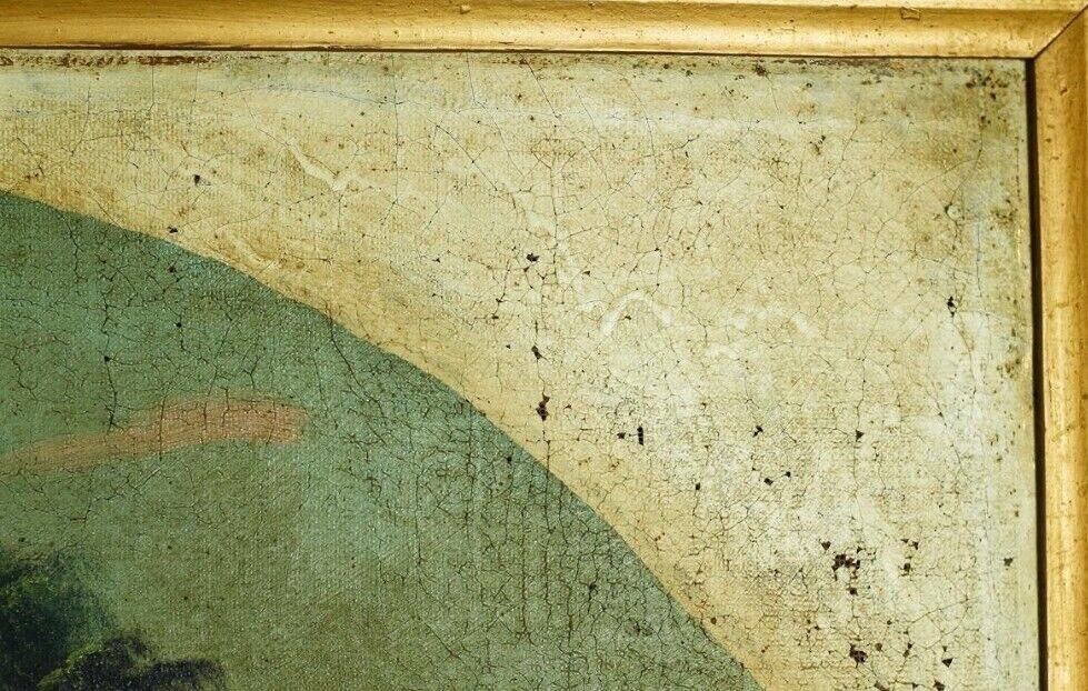 Peinture à l'huile ancienne Paysage avec bord de rivière animé, Italie 19ème siècle.